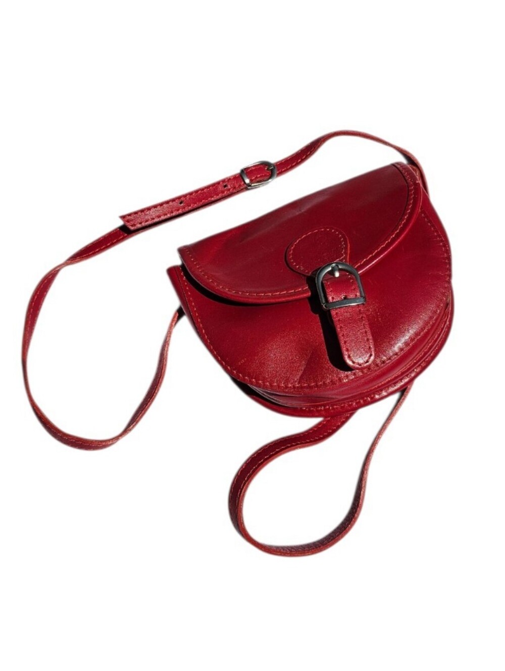 Red Genuine Leather Saddle Crossbody Bag - Classic Women’s Style Made In Italy